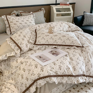 Vintage French Small Floral Cotton Korean Girls Ruffles Bedding Set